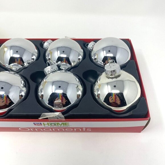 Vintage Rite Aid Glass Ball Christmas Ornaments 6 Silver Tree Decorations - Picture 3 of 5